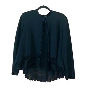 Vintage Clay Du Marian Clayden Black Wool Jacket Sheer Flocked Art to Wear Small